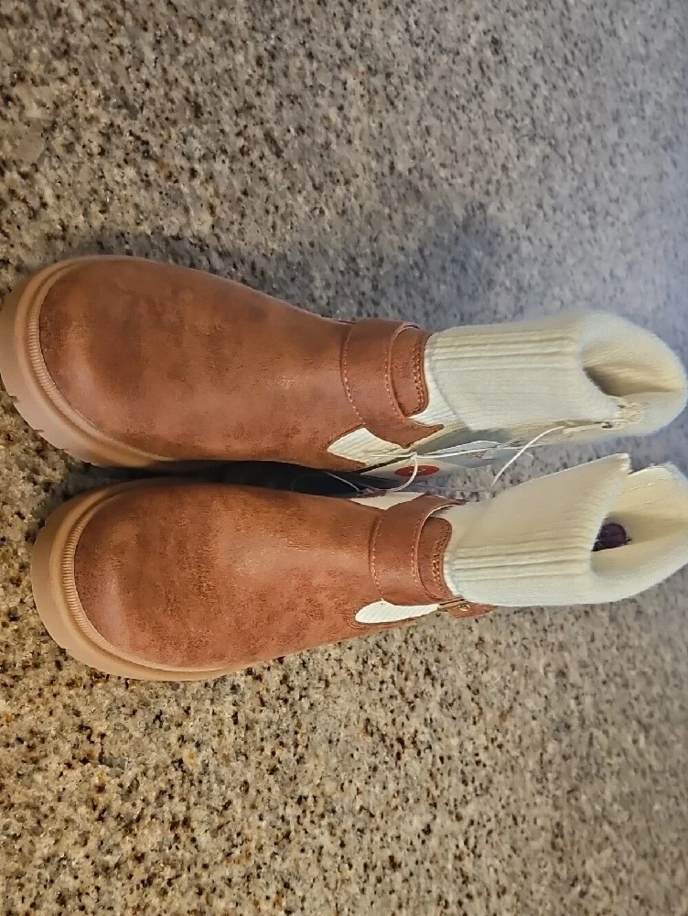 Cat & Jack Tan Faux-Suede Boots with Cream Knit Cuff